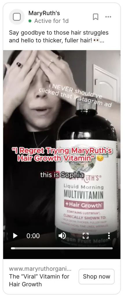 Graphic demonstrating the Reverse Psychology Meta Ad hook from the brand MaryRuths.